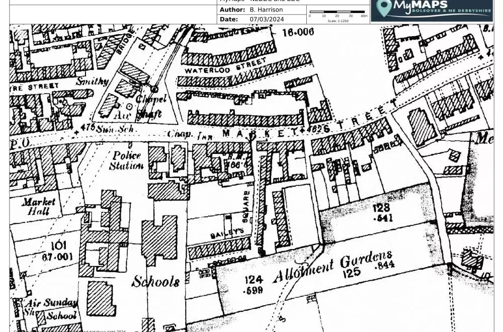 Historic County Series Derbyshire E1 map, 1898, featuring Bailey's Square
